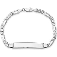 14K White Gold Polished Figaro Chain ID Bracelet with Solid Diamond Shape Plate - 8" Length by Oro Pregiato