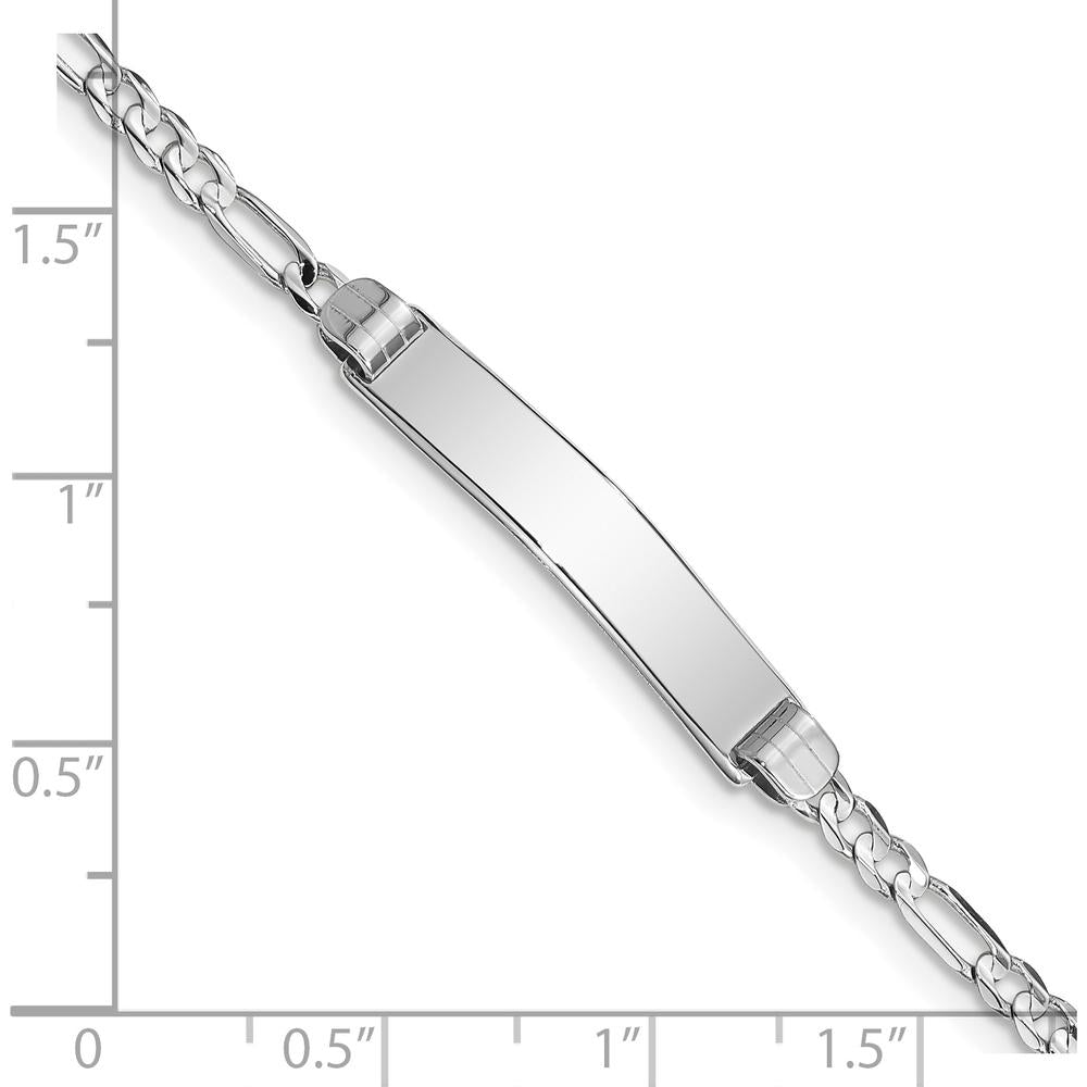 14K White Gold Polished Figaro Link ID Bracelet - 7” with Solid Plate by Oro Pregiato