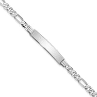 14K White Gold Polished Figaro Link ID Bracelet with 33.5x7mm Solid Plate - Engravable by Oro Pregiato