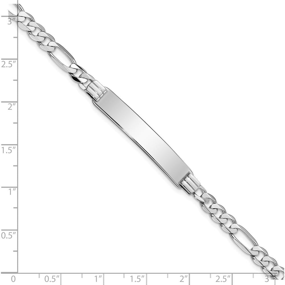 14K White Gold Polished Figaro Link ID Bracelet with 33.5x7mm Solid Plate - Engravable by Oro Pregiato