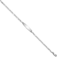 14K White Gold Polished Figaro Link ID Bracelet with Engravable Plate - 7" Length by Oro Pregiato