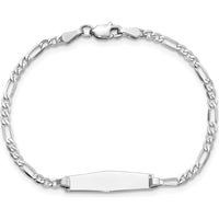 14K White Gold Polished Figaro Link ID Bracelet with Engravable Plate - 7" Length by Oro Pregiato