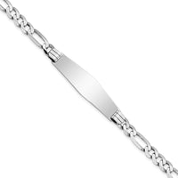14K White Gold Polished Figaro Link ID Bracelet with Engravable Solid Plate - 8" Length by Oro Pregiato