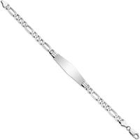 14K White Gold Polished Figaro Link ID Bracelet with Engravable Solid Plate - 8" Length by Oro Pregiato