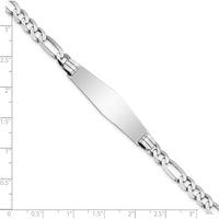 14K White Gold Polished Figaro Link ID Bracelet with Engravable Solid Plate - 8" Length by Oro Pregiato
