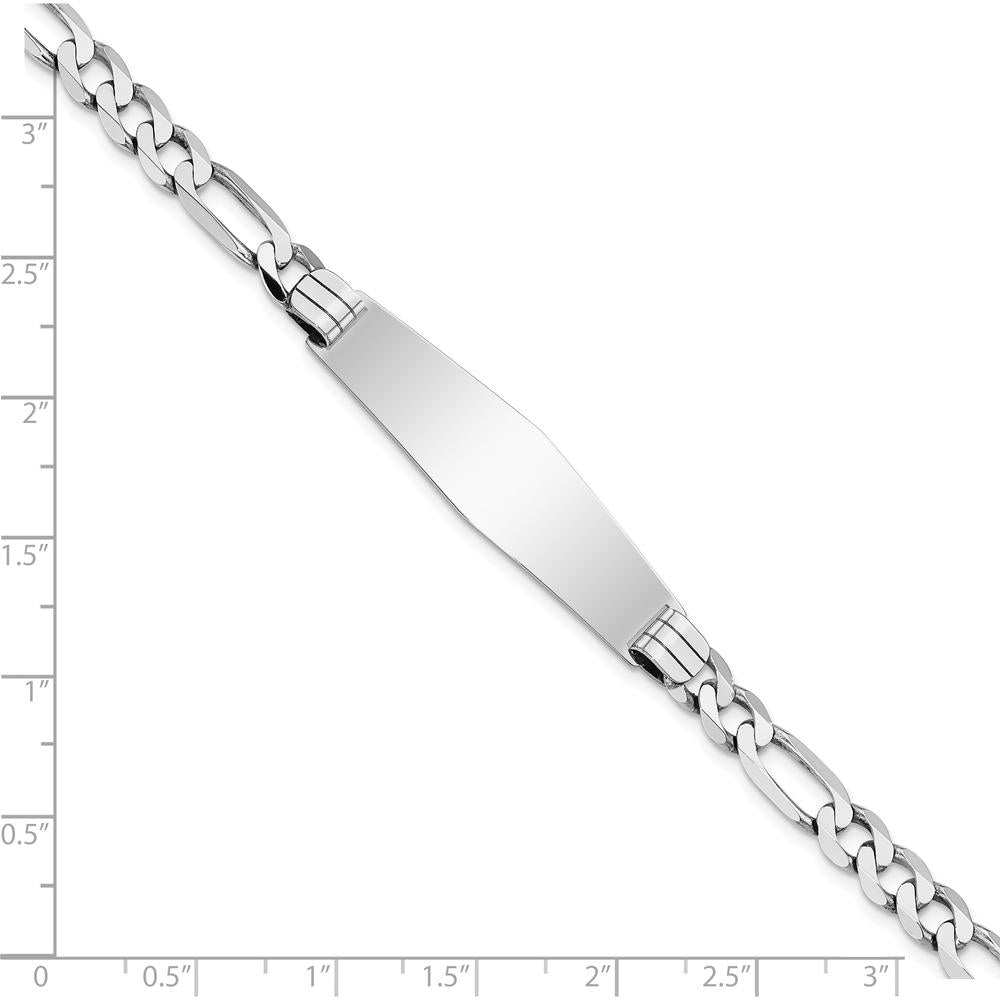 14K White Gold Polished Figaro Link ID Bracelet with Engravable Solid Plate - 8" Length by Oro Pregiato