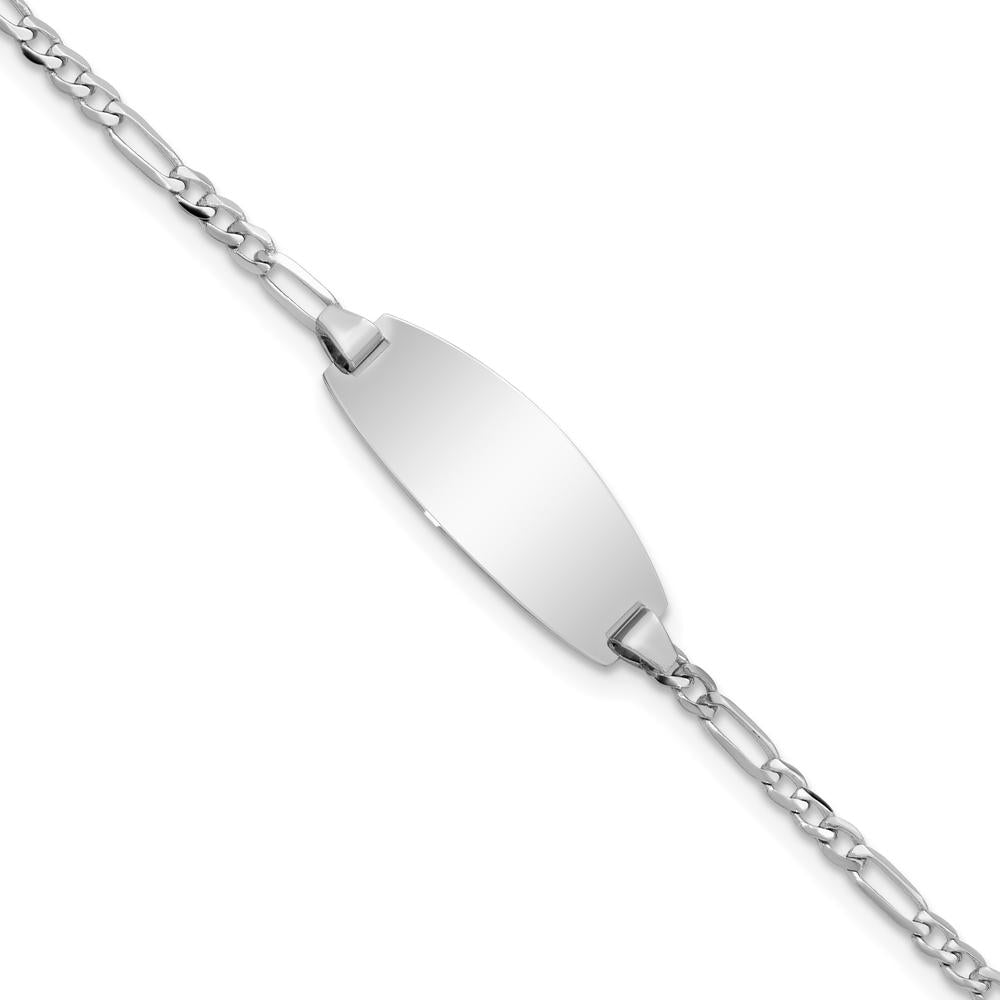14K White Gold Polished Figaro Link ID Bracelet with Oval Plate Charm - Engravable 5.5" Baby/Child Bracelet by Oro Pregiato
