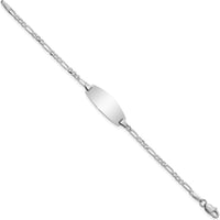 14K White Gold Polished Figaro Link ID Bracelet with Oval Plate Charm - Engravable 5.5" Baby/Child Bracelet by Oro Pregiato