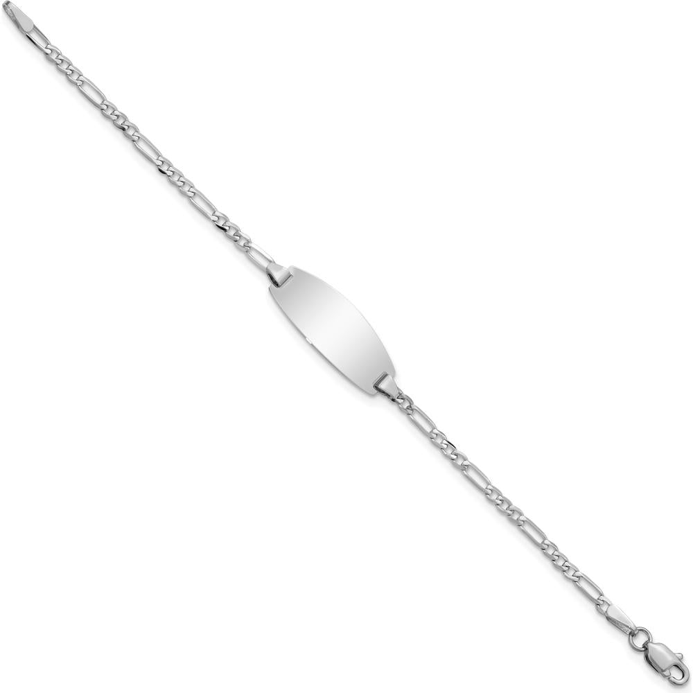 14K White Gold Polished Figaro Link ID Bracelet with Oval Plate Charm - Engravable 5.5" Baby/Child Bracelet by Oro Pregiato