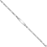 14K White Gold Polished Figaro Link ID Bracelet with Solid Diamond-Shaped Plate - 7" by Oro Pregiato