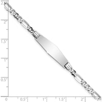14K White Gold Polished Figaro Link ID Bracelet with Solid Diamond-Shaped Plate - 7" by Oro Pregiato