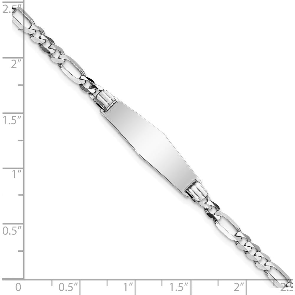 14K White Gold Polished Figaro Link ID Bracelet with Solid Diamond-Shaped Plate - 7" by Oro Pregiato