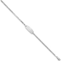 14K White Gold Polished Figaro Link ID Bracelet with Solid Oval Plate 7" Length by Oro Pregiato