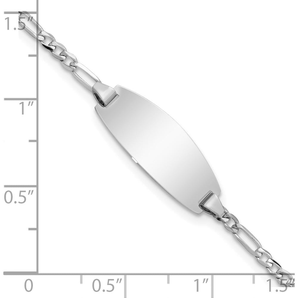 14K White Gold Polished Figaro Link ID Bracelet with Solid Oval Plate 7" Length by Oro Pregiato