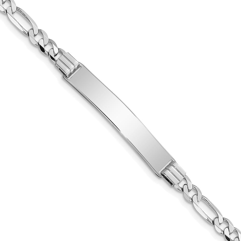 14K White Gold Polished Figaro Link ID Bracelet with Solid Plate - 7" by Oro Pregiato