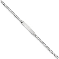 14K White Gold Polished Figaro Link ID Bracelet with Solid Plate - 7" by Oro Pregiato
