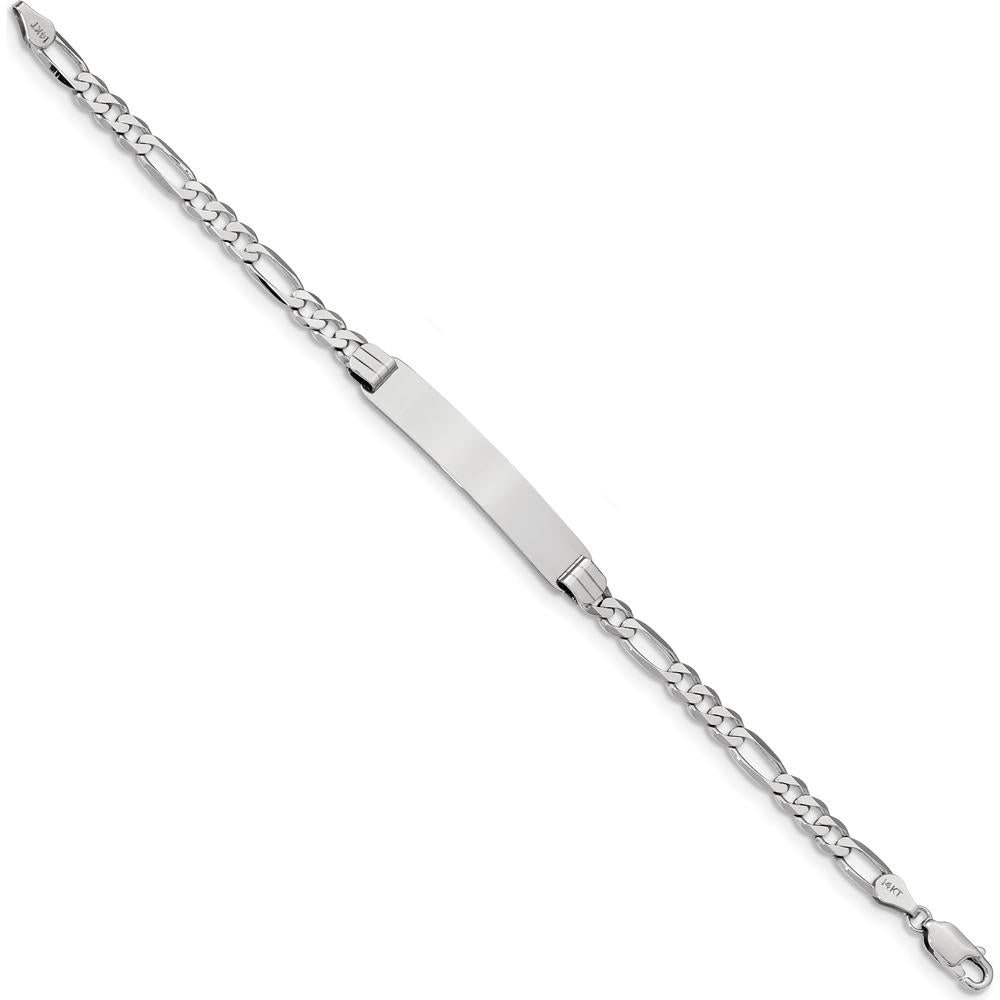 14K White Gold Polished Figaro Link ID Bracelet with Solid Plate - 7" by Oro Pregiato