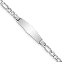 14K White Gold Polished Figaro Link ID Bracelet with Solid Plate and Rhodium Plating - 7" Length by Oro Pregiato