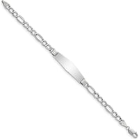 14K White Gold Polished Figaro Link ID Bracelet with Solid Plate and Rhodium Plating - 7" Length by Oro Pregiato