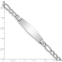 14K White Gold Polished Figaro Link ID Bracelet with Solid Plate and Rhodium Plating - 7" Length by Oro Pregiato