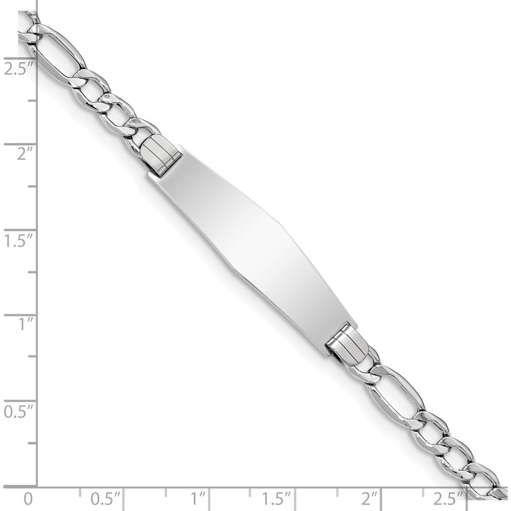 14K White Gold Polished Figaro Link ID Bracelet with Solid Plate and Rhodium Plating - 7" Length by Oro Pregiato