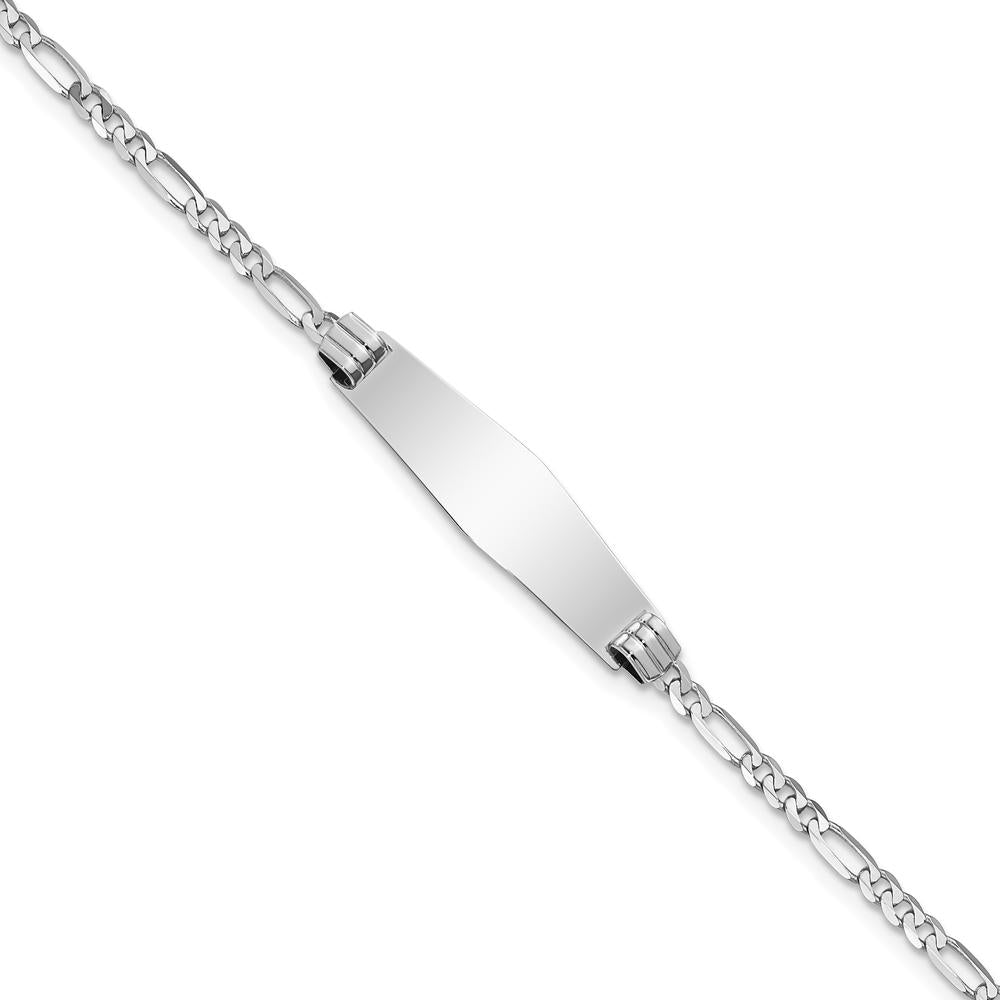 14K White Gold Polished Figaro Link Solid Plate Diamond Shape 8" ID Bracelet by Oro Pregiato