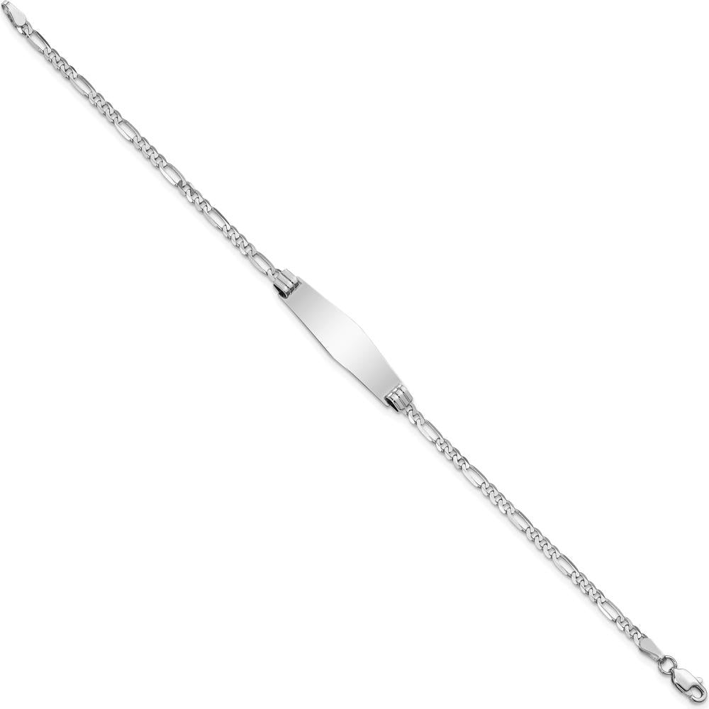 14K White Gold Polished Figaro Link Solid Plate Diamond Shape 8" ID Bracelet by Oro Pregiato