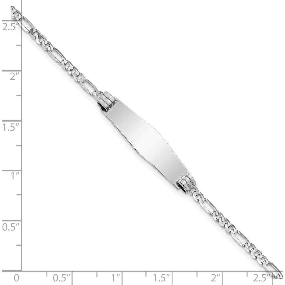 14K White Gold Polished Figaro Link Solid Plate Diamond Shape 8" ID Bracelet by Oro Pregiato