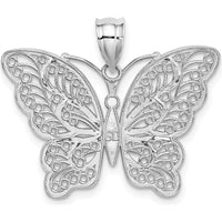 14K White Gold Polished Filigree Butterfly Pendant with Yellow Rhodium Accents by Oro Pregiato