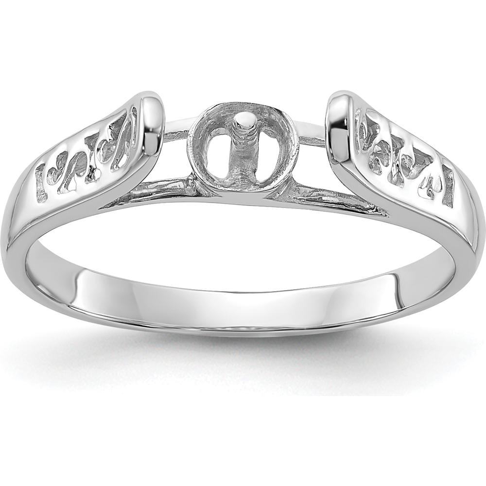 14K White Gold Polished Filigree Ring Mounting with Rhodium Plating - 6mm Center Stone by Oro Pregiato