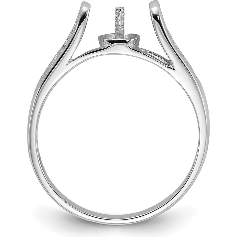14K White Gold Polished Filigree Ring Mounting with Rhodium Plating - 6mm Center Stone by Oro Pregiato