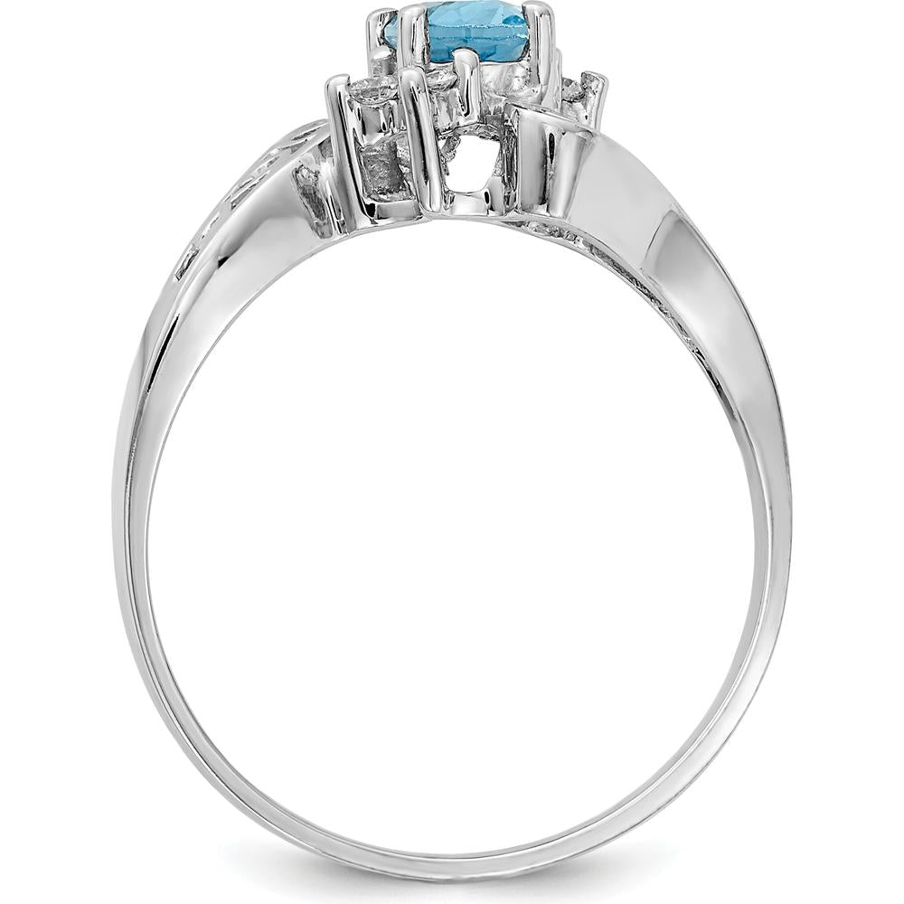 14K White Gold Polished Filigree Ring with Oval Gemstone and Diamond Accents - 0.06 Carat Total Diamond Weight by Monteluci Fine Jewelry