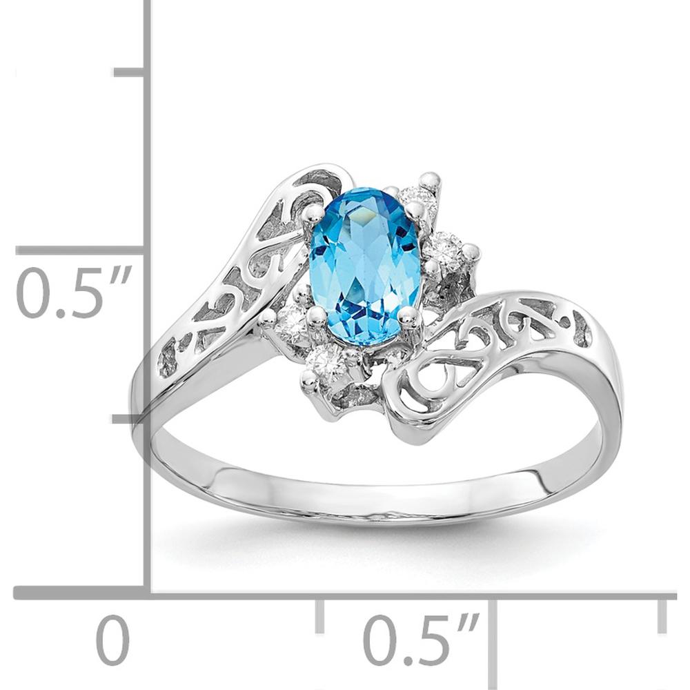 14K White Gold Polished Filigree Ring with Oval Gemstone and Diamond Accents - 0.06 Carat Total Diamond Weight by Monteluci Fine Jewelry