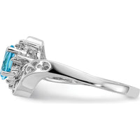 14K White Gold Polished Filigree Ring with Oval Gemstone and Diamond Accents - 0.06 Carat Total Diamond Weight by Monteluci Fine Jewelry