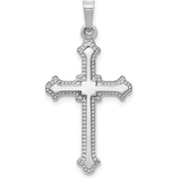 14K White Gold Polished Fleur de Lis Cross Pendant - Elegant Faith Symbol by Oro Pregiato