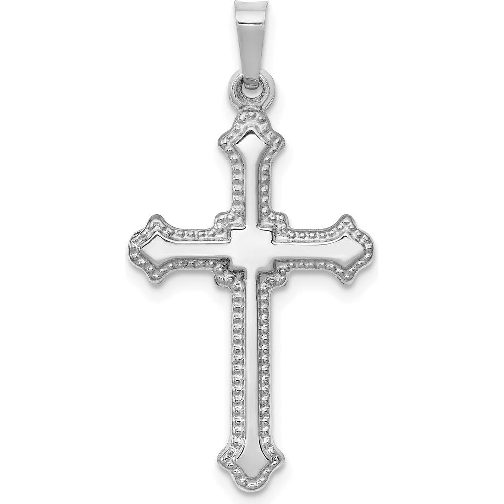14K White Gold Polished Fleur de Lis Cross Pendant - Elegant Faith Symbol by Oro Pregiato