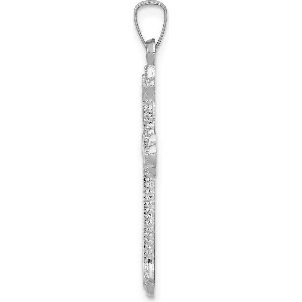 14K White Gold Polished Fleur de Lis Cross Pendant - Elegant Faith Symbol by Oro Pregiato
