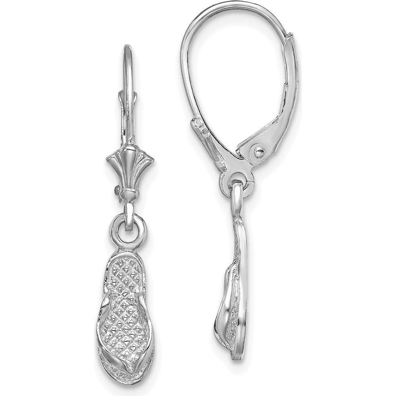 14K White Gold Polished Flip Flop Leverback Drop Earrings with Rhodium Finish by 0
