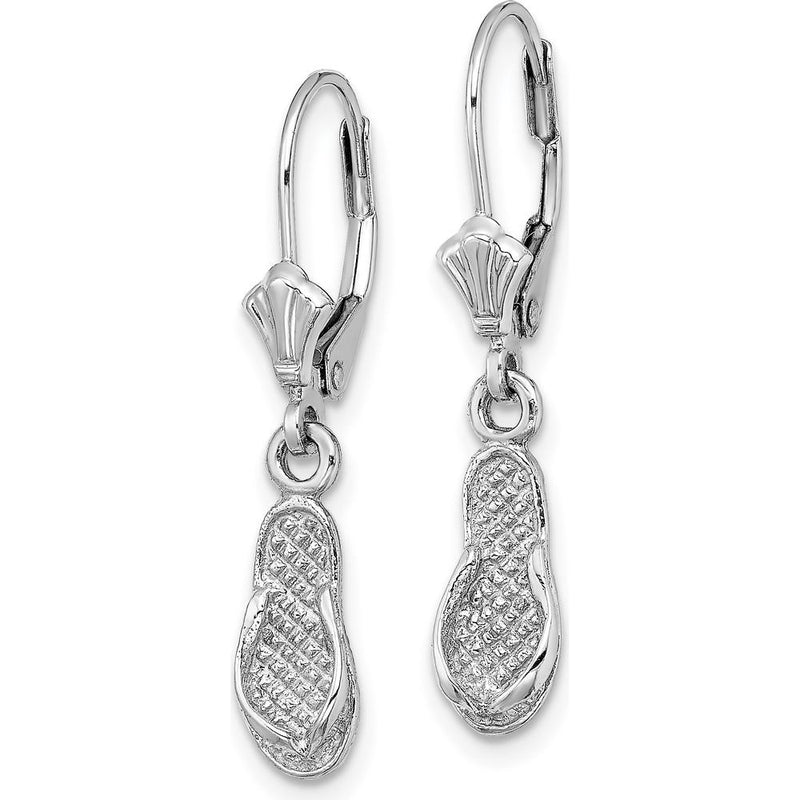 14K White Gold Polished Flip Flop Leverback Drop Earrings with Rhodium Finish by 0