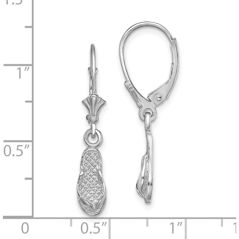 14K White Gold Polished Flip Flop Leverback Drop Earrings with Rhodium Finish by 0