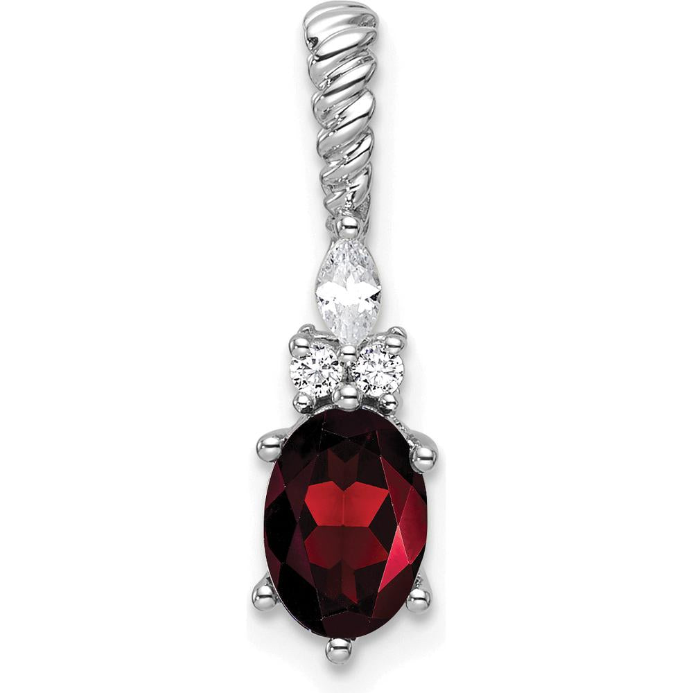 14K White Gold Polished Garnet and Diamond Pendant with Twisted Bail - Natural Garnet and Diamond Stones by Oro Pregiato