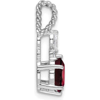 14K White Gold Polished Garnet and Diamond Pendant with Twisted Bail - Natural Garnet and Diamond Stones by Oro Pregiato
