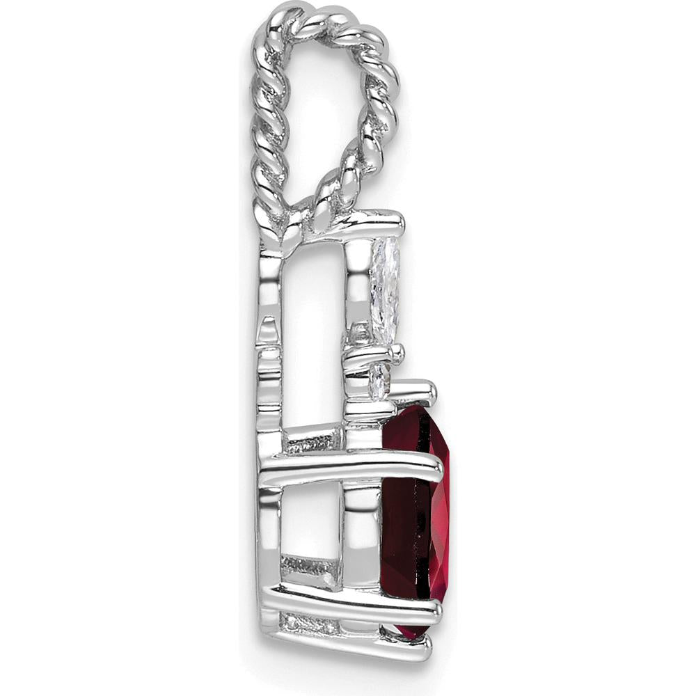 14K White Gold Polished Garnet and Diamond Pendant with Twisted Bail - Natural Garnet and Diamond Stones by Oro Pregiato