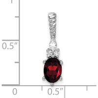 14K White Gold Polished Garnet and Diamond Pendant with Twisted Bail - Natural Garnet and Diamond Stones by Oro Pregiato