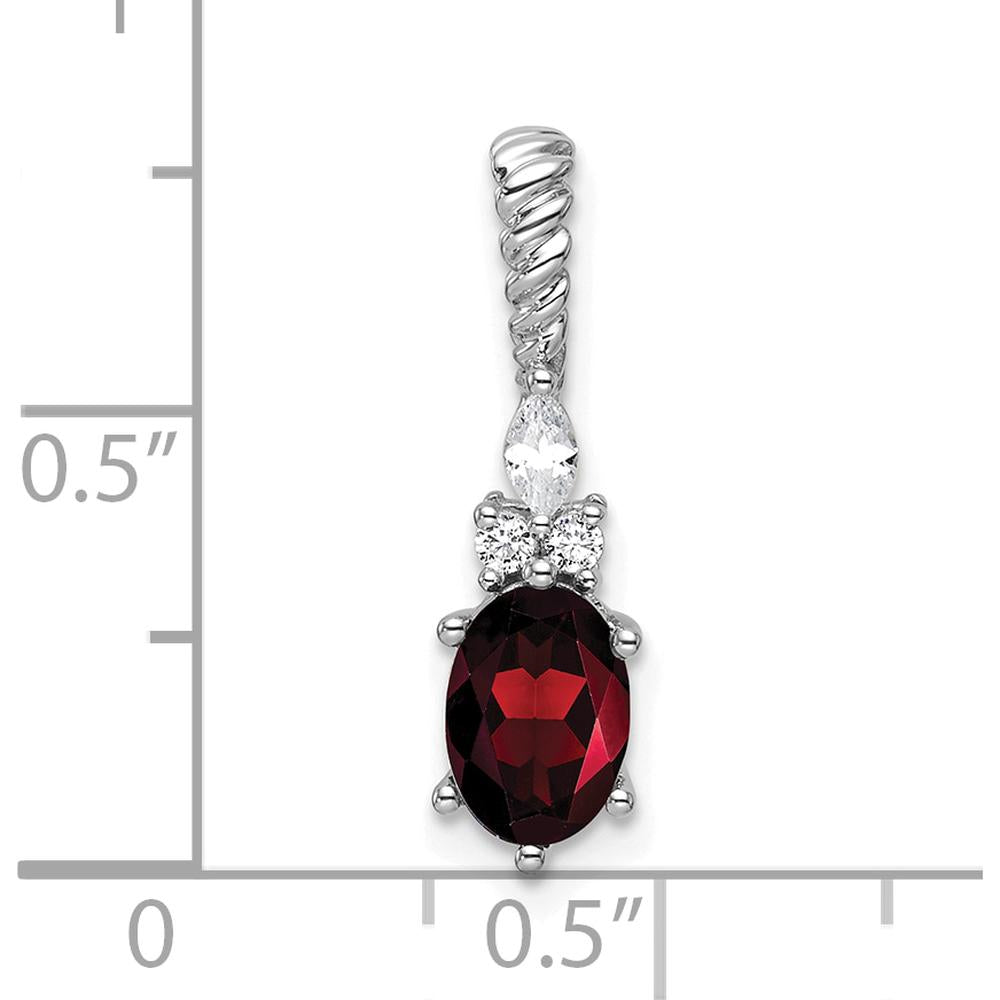 14K White Gold Polished Garnet and Diamond Pendant with Twisted Bail - Natural Garnet and Diamond Stones by Oro Pregiato