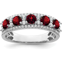14K White Gold Polished Garnet and Diamond Ring with 44 Round Diamonds - 0.39 Carat Total Garnet Weight, 0.005 Carat Diamond Weight by 0
