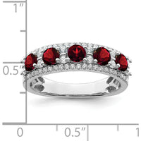 14K White Gold Polished Garnet and Diamond Ring with 44 Round Diamonds - 0.39 Carat Total Garnet Weight, 0.005 Carat Diamond Weight by 0