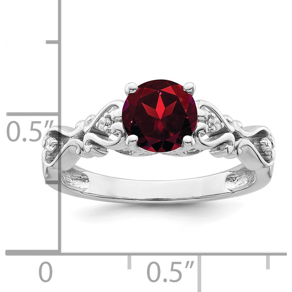 14K White Gold Polished Garnet and Diamond Ring with Round Garnet - 1.33 Carat Total Garnet Weight, 0.02 Carat Total Diamond Weight by 0