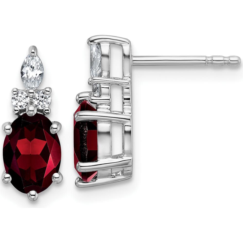 14K White Gold Polished Garnet and Diamond Twisted Drop Earrings - 0.12 Carat Total Diamond Weight, 1.2 Carat Garnet Weight by Oro Pregiato