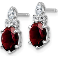 14K White Gold Polished Garnet and Diamond Twisted Drop Earrings - 0.12 Carat Total Diamond Weight, 1.2 Carat Garnet Weight by Oro Pregiato